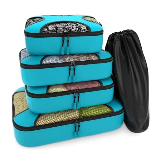 Travel Mesh Organizer 5 Piece Packing Cube for Luggage Suitcase With Laundry Bag (Teal)