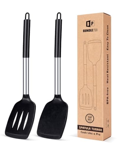 Pack of 2 Silicone Slotted Spatula,Non Stick Solid Kitchen Turner, High Heat Resistant BPA Free Cooking Utensils for Fish, Eggs, Pancakes(Black