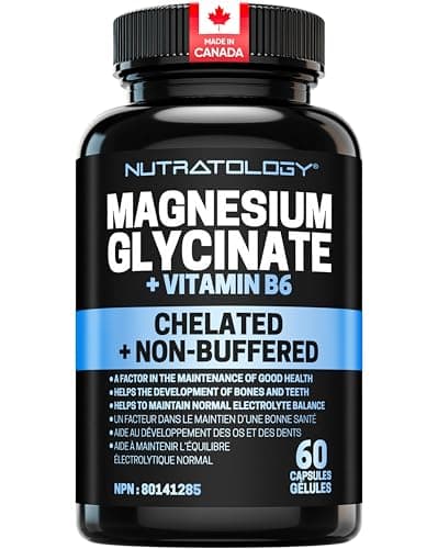 Nutratology® Magnesium Glycinate + Vit B6 | 850mg Non-Buffered 100% Pure Chelated Bisglycinate - Canadian Made | 100mg Elemental Magnesium Per...