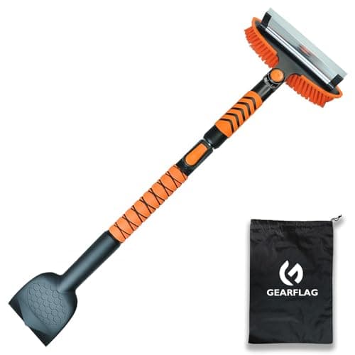GEARFLAG 4-in-1 Car Snow Brush and Ice Scraper | 45 Inch Extendable Snow Shovel & Squeegee for Windshield | 180° Rotating Head, Comfortable EVA...