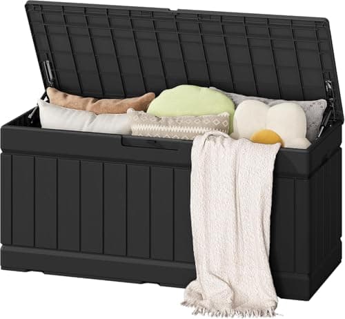 VICTONE Gallon Resin Deck Box Grand rangement extérieur pour meubles de patio, outils de jardin, fournitures de piscine, résistant aux intempéries et aux UV, verrouillable...