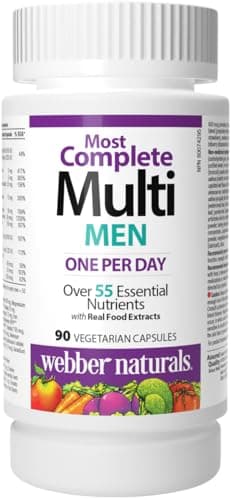 Webber Naturals Multi le plus complet pour hommes, un par jour, vitamines, minéraux et extraits de vrais aliments, 90 gélules