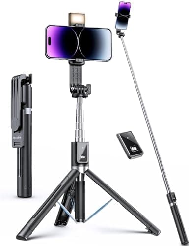 ANXRE Selfie Stick Tripod with Fill Light and Stable Base, Extendable Phone Tripod with Detachable Wireless Remote, 50" Travel Stand for Cell Phone...