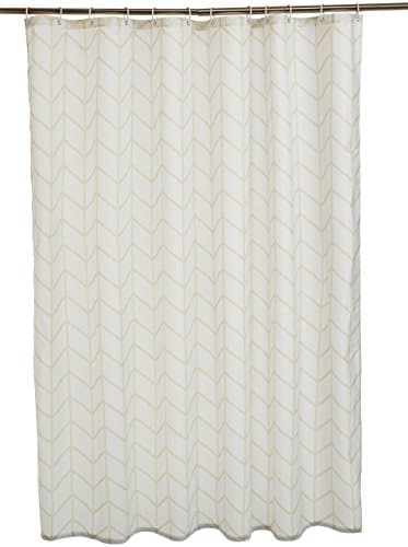 Amazon Basics Shower Curtain with Hooks, 183cm x 183cm, Natural Herringbone
