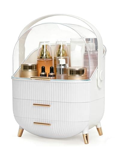 Makeup Organizer with Transparent Lid & 2 Drawers – Large Capacity Cosmetic Skincare Storage Box for Bathroom, Bedroom, Vanity Countertop, Portable...