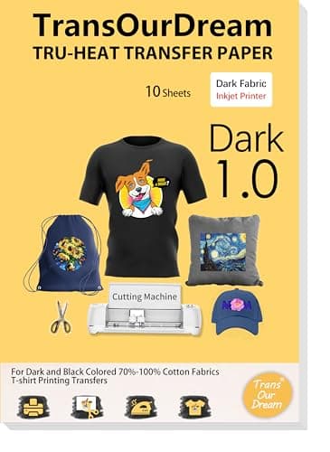 TransOurDream Iron on Heat Transfer Paper for Shirts(10 Sheets, 8.5x11) Iron-on Transfers Paper for Dark Fabric Printable Heat Transfer Vinyl for...