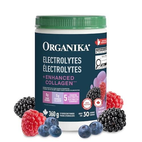 Organika Canadian-Made Electrolytes + Enhanced Collagen - Daily Hydration Powder with 5g of Collagen for Hair, Skin and Nails, 100% of Daily...