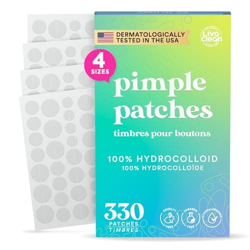 LivaClean 330 CT Pimple Patches for Face w/Hydrocolloid Only | Ideal for Sensitive Skin - Four Sizes - Pimple Patch, Hydrocolloid Patch, Acne...