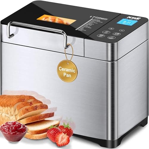 KBS Pro 710W 2LB Bread Maker, Stainless Steel 17-in-1 Smart Bread Machine with Healthy Ceramic Pan, Automatic Nut Dispenser, Tempered Glass Touch...