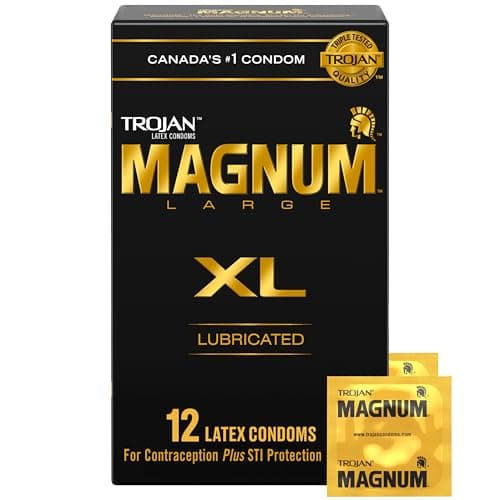 Préservatifs en latex lubrifiés de très grande taille TROJAN Magnum XL, lubrifiant doux et soyeux pour plus de confort, préservatifs plus grands que les préservatifs de taille standard, spéciaux...