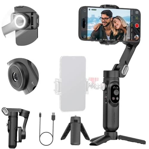 AOCHUAN 3-axis Phone Gimbal Stabilizer for iPhone 15/14/13 Pro Max Android w/Face Tracking,1/4"Threads,Built-in Fill Light, Portable Smartphone...