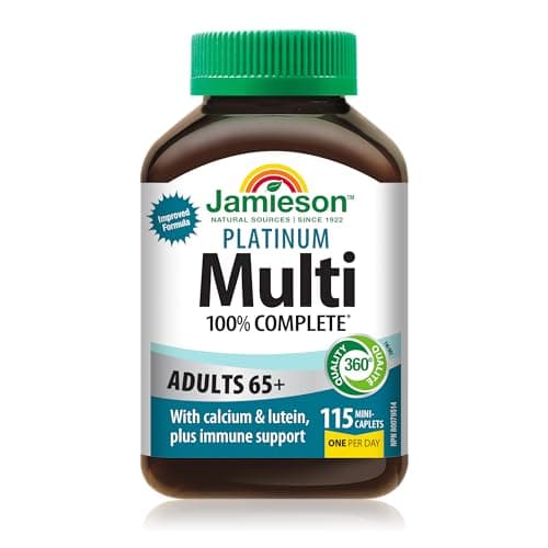 Jamieson 100% Complete Multivitamin Platinum for Adults 65+, 115 Mini Caplets. With Lycopene, Lutein and Additional Immune Support. Supports...