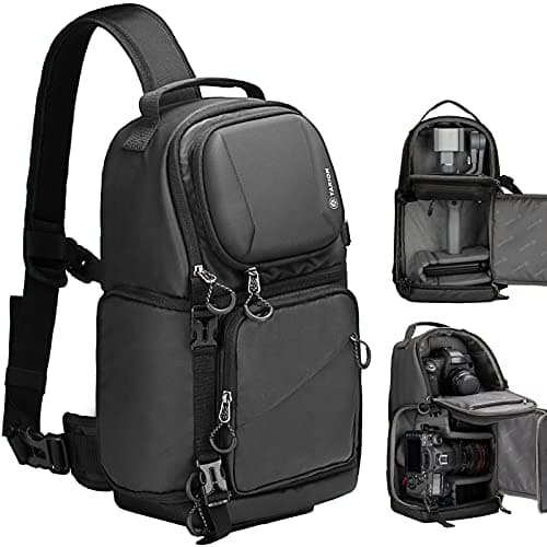 TARION Camera Sling Bag: 9L Hardshell DSLR Bag Side Access with Rain Cover Tripod Holder for Men Women Photographers Crossbody Bag