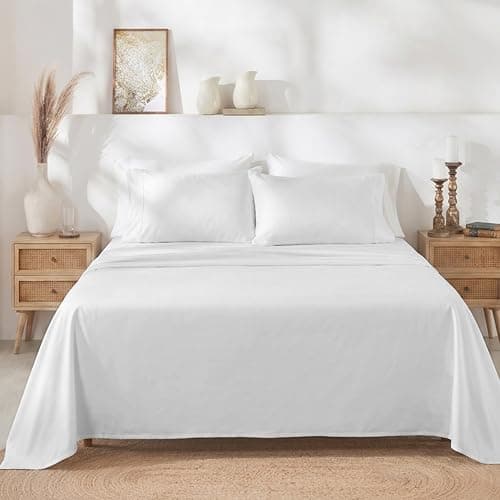 Draps California Design Den 100 % coton naturel pour lit queen size, ensemble de draps de luxe 400 fils au pouce carré, draps rafraîchissants à poche profonde, antique...