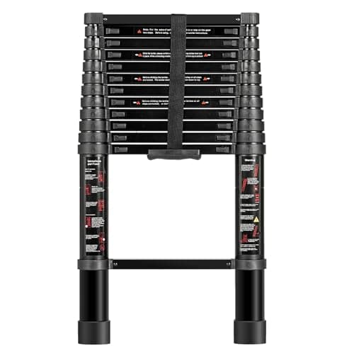 DlandHome 16.4 FT Telescopic Ladder,Aluminum Extension Ladder with Non-Slip Feet,Portable,Folding,Multi Purpose Home Or RV Telescoping Ladder,Black