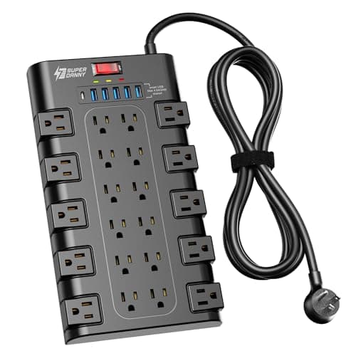 SUPERDANNY Surge Protector Power Bar with 6 USB Charging Ports, Mountable Flat Plug Power Strip, 22 Widely-Spaced Outlets, 2100 Joules, 6.5Ft Heavy...