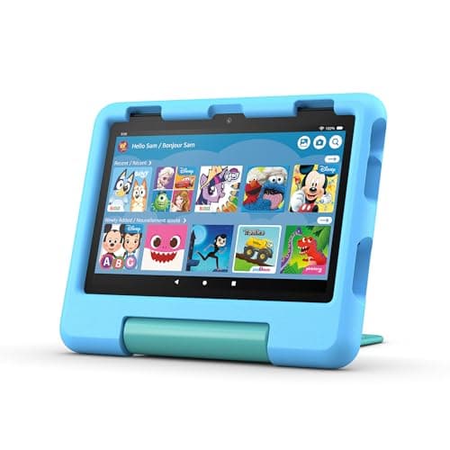Amazon Fire HD 8 Kids tablet, includes kid-proof bumper for ages 3-5, ad-free content with parental controls, 13-hr battery, 32GB, Blue, newest model