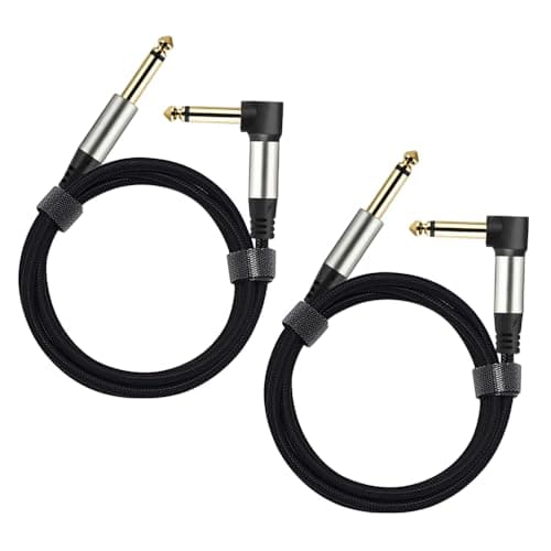 Adoerpai 2-Pack Guitar Cables 1/4 Inch 6.35mm Male to Male Jack Right Angle to Straight Nylon Braided TS Mono Instrument Cable (Pack of 2-3.3FT)