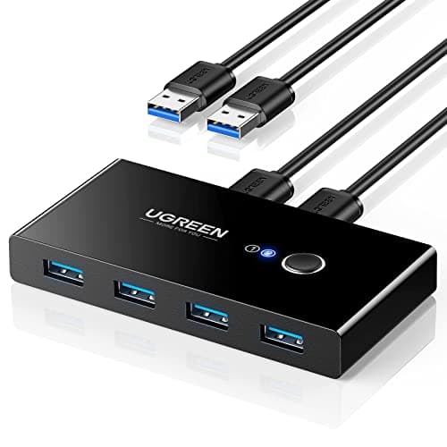 UGREEN USB 3.0 Switch, 2 Computers Sharing 4 Ports USB Peripheral Switcher Adapter Box Selector for PC, Printer, Scanner, Mouse, Keyboard with...