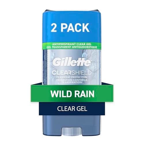 Gillette Clear Gel Antiperspirant and Deodorant for Men Wild Rain, Twin Pack of 2, 108g