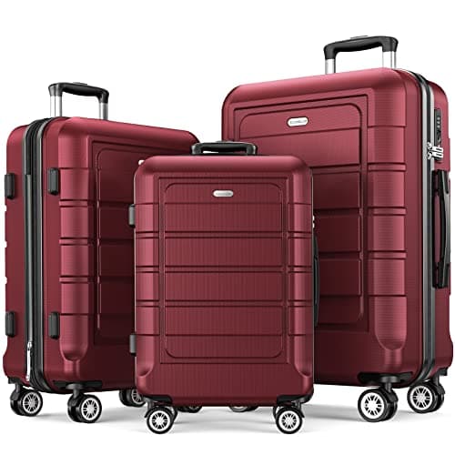 SHOWKOO Full PC Hardshell Luggage Sets Expandable Durable Suitcase Double Wheels TSA Lock 3pcs, Red, 20in24in28in