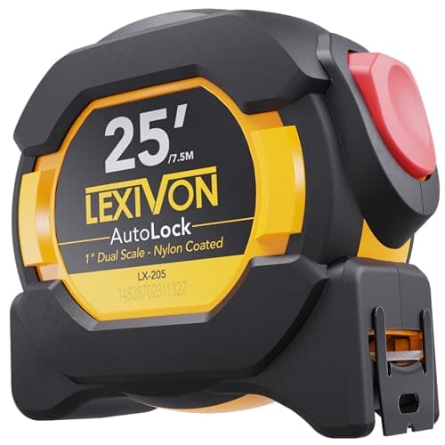 LEXIVON 25Ft/7.5m AutoLock Tape Measure | 1-Inch Wide Blade with Nylon Coating, Matte Finish White & Yellow Dual Sided Rule Print |...