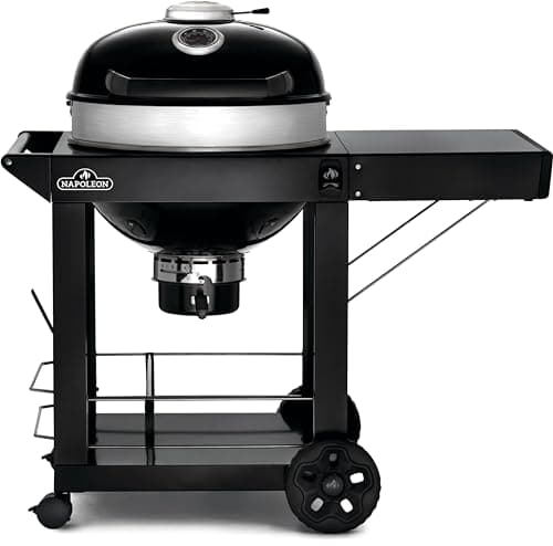 Napoleon PRO 22-Inch Cart Model Charcoal Kettle Grill - PRO22K-CART-3 - Black with Cart, Stainless Steel Spacer Ring, 360in² Cooking Area, Folding...