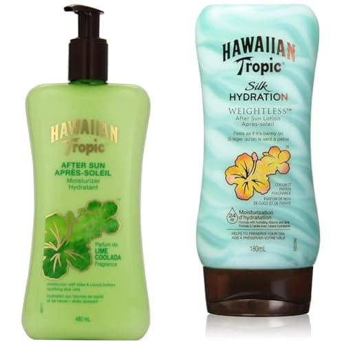 Hawaiian Tropic Lime Coolada After Sun Moisturizing Lotion with Shea & Cocoa Butter, 480mL & Silk Hydration Weightless After Sun Lotion, 180...