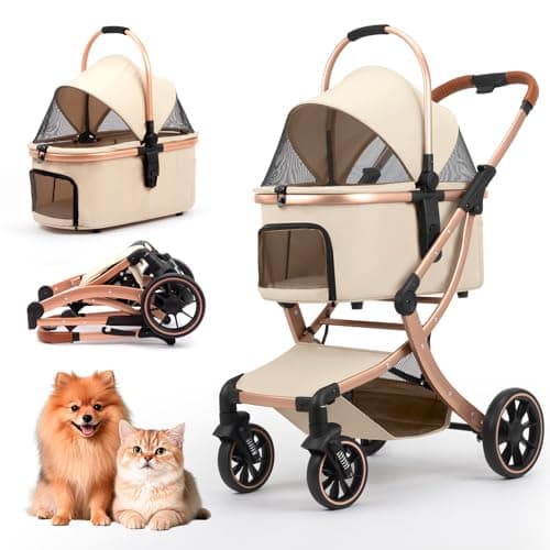 3 in 1 Pet Stroller for Small/Medium Dogs & Cats with Detachable Carrier, Storage Basket and Pet Pad, 4 Wheels Foldable Pet Travel Carrier for Car...