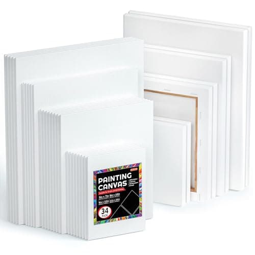 Shuttle Art Canvases for Painting, 34 Pack Multi Sizes Stretched Canvas and Canvas Panels, 5x7”, 8x10”, 9x12”, 11x14”, 100% Cotton Primed Canvas...