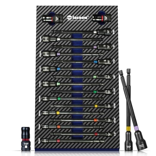 Facoow 6“ Exrta Long Impact Nut Driver Set,Corloer Corded Long Nut Drivers Set for 1/4" Impact Drivers, Includes 2 Impact Adapters for 1/2"&3/8"...