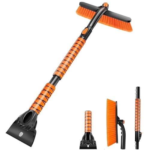 FLRYBRG 39" Car Snow Brush with Ice Scraper – 360° Rotating Head, EVA Foam Grip, Upgraded C-Shape Design for Windshields, Trucks, SUVs & Cars
