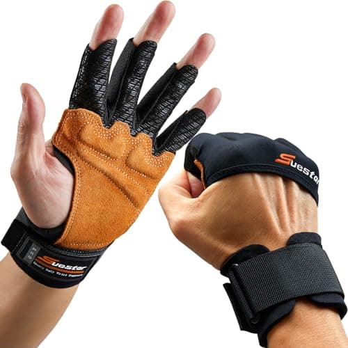 SueStar Weight Lifting Gloves, Heavy Duty Cowhide Palm Workout Gloves with Wrist Wraps Support, Full Palm Protection & Silicone Grips Gym Gloves...