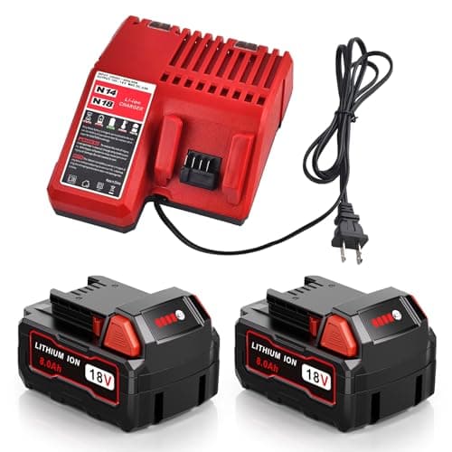 2 Pack 8.0AH M18 Battery and Charger Kit, Replace Milwaukee M18 Battery 48-11-1881 48-11-1865 48-11-1862 48-11-1852 48-11-1850, Compatible with...