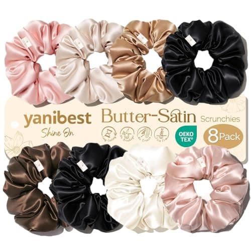 Yanibest Satin Scrunchies for Women-No Crease Silk Scrunchies for Girls Soft Satin Hair Ties Ponytail Holders ,8Pcs