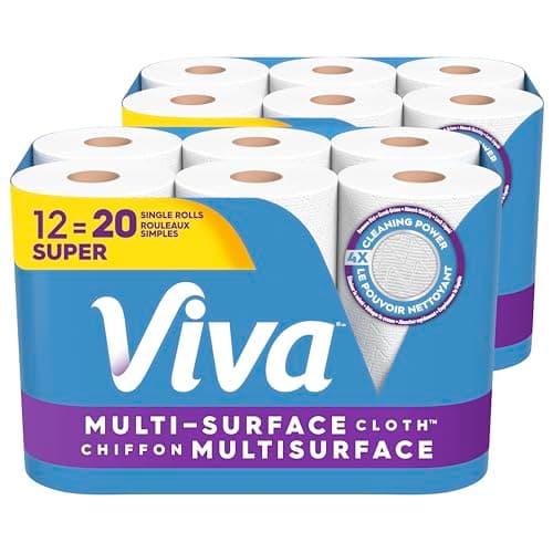 Essuie-tout en tissu multi-surfaces Viva, taille de tâche – 12 super rouleaux = 20 rouleaux réguliers (2 paquets de 6), 81 feuilles par rouleau