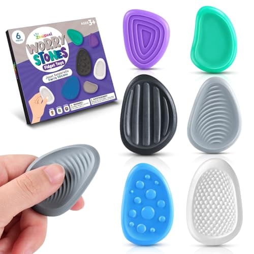Fidget Toys Adults, 6 Pack Textured Worry Stones Sensory Toys, Stress Relief Fidget Toys for ADHD, Office Desk Silent Fidgets, Portable Calming...
