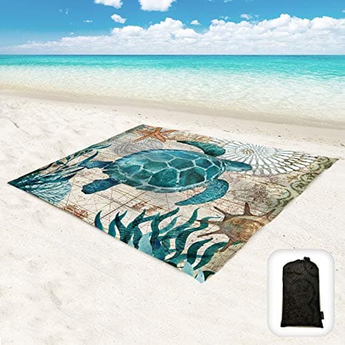 Beach Blanket Waterproof Sandproof Oversized 95”x 80”,Sand Free Beach Mat with Corner Pockets,Portable Mesh Bag for Beach Festival,Picnic,Travel...