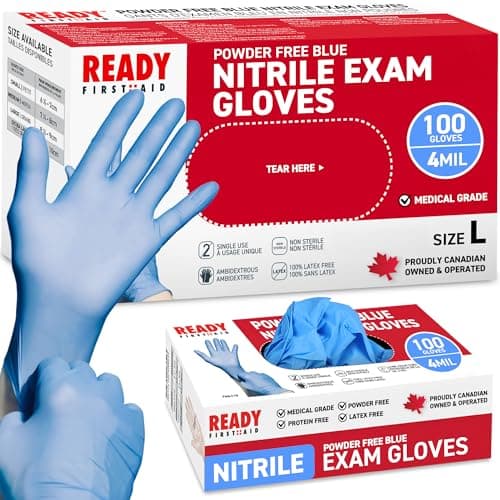 Ready First Aid Nitrile Disposable Gloves, Medical Grade Powder-Free Latex-Free Ambidextrous Examination Gloves Non-Sterile, Multiple Purpose...
