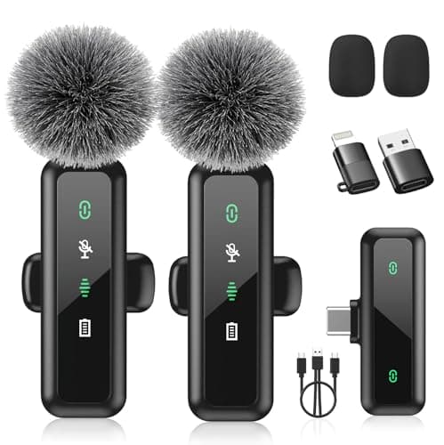 Wireless Lavalier Microphone for iPhone 15/16-2 Pack USB-C Mini Mic for iPhone, Android, iPad with Noise Cancelling & LED Display, Crystal Clear...