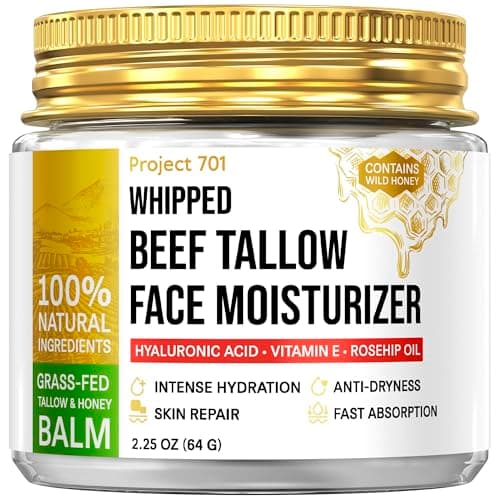 Beef Tallow Face Cream - Grass Fed Tallow and Honey Balm, All Natural Skin Care Moisturizer with Hyaluronic Acid - Day & Night Beef Tallow for...