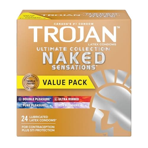 Trojan Naked Sensations Ultimate Collection Variety Pack Préservatifs en latex lubrifiés, Assortiment de préservatifs Naked Sensation - Ultra côtelés, purs...