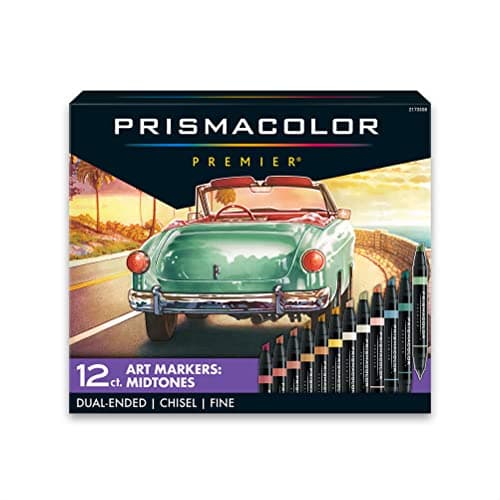 Prismacolor Premier Dual-Ended Art Markers, Chisel Tip and Fine Tip, Mid Tone Colours, 12 Count