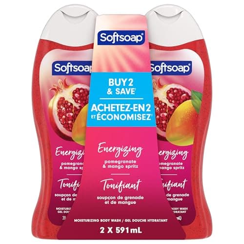 Softsoap Exfoliating Body Wash Scrub with Pomegranate and Mango, 591 mL (2 Pack) – Hydrating, Moisturizing, Gentle Exfoliation for Soft, Smooth...