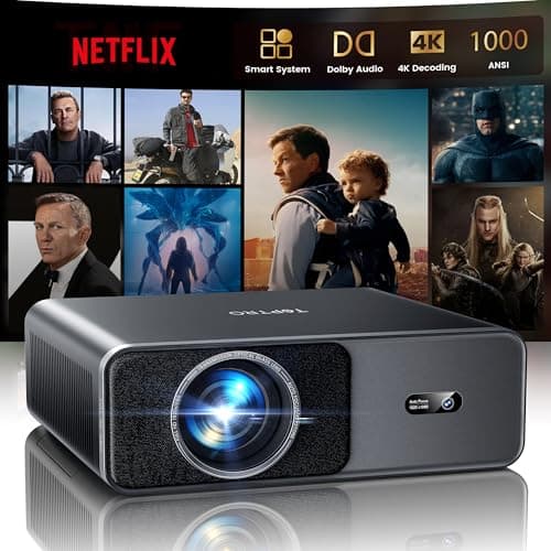Smart Projector 4K with 1000ANSI|Compatible with Netflix|AI Auto Focus & Keystone|20W Dolby Audio, Portable Projecteur with WiFi6 and 2-Way...