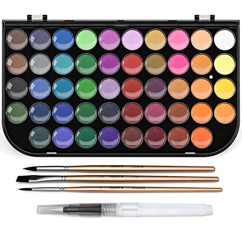 Nicpro Watercolor Paint Set, 48 Water Colors Kit with 3 Painting Brushes, Palette, Watercolor Pen, Non-toxic Paint by Number for Adult, Students,...