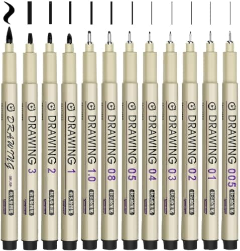 Micro Fineliner Art Drawing Supplies Black Ink Pens: 12 Fine Line Professional Waterproof Archival Inking Markers Liner Sketch Outline Anime Manga...