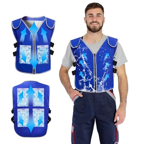PANGTIKU Cooling Vest With 20pcs Ice Packs for Men Women - Cold Vest Adjustable Cool Jacket for Working Outdoor, Blue, Small-3X-Large