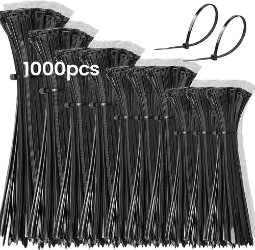 Zip Ties Assorted Sizes 1000 Pack 14+12+10+8+6+4 Inch Cable Ties Heavy Duty Plastic Wire Ties UV Resistant Zipties Black Small Zip Tie Wraps...