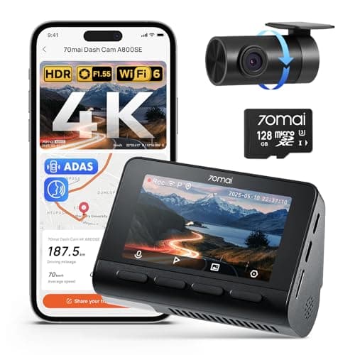 70mai 4K Dash Cam Front and Rear, Dual HDR Dash Camera for Cars with WiFi & GPS, 3" IPS Screen, Night Vision, ADAS, 24H Parking Mode, Loop...